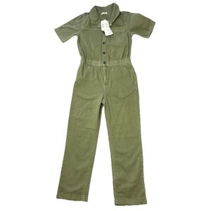 Roxy Jumpsuit Oil Green Girls Medium 8/10 Surf Beach Cozy Cotton One Piece NWT